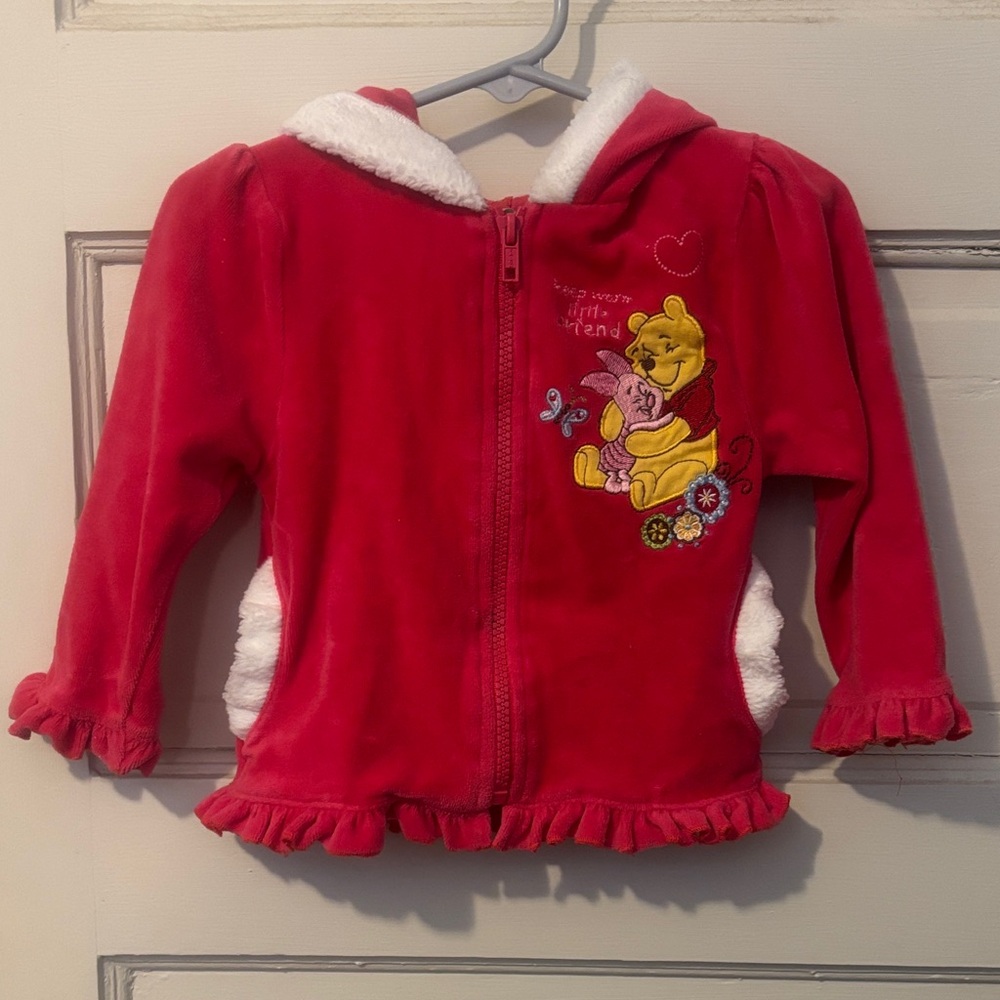Pink Hooded Jacket with Winnie the Pooh Embroidery